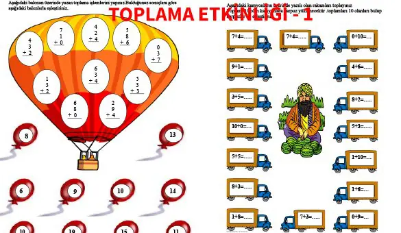 İlkokul 1.Sınıf Matematik Toplama Etkinliği - 1 1 ilkokul 1 Sinif Toplama Etkinligi 1 Ornek Resim