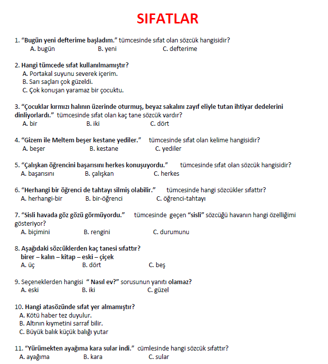 ilkokul-3-sinif-turkce-sifatlar-konu-testi