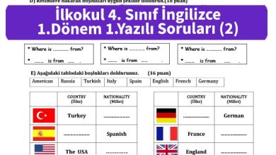 ilkokul 4 Sinif ingilizce 1 Donem 1 Yazili Sorulari 2 1