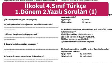 ilkokul 4 Sinif Turkce 1 Donem 2 Yazili Sorulari 1