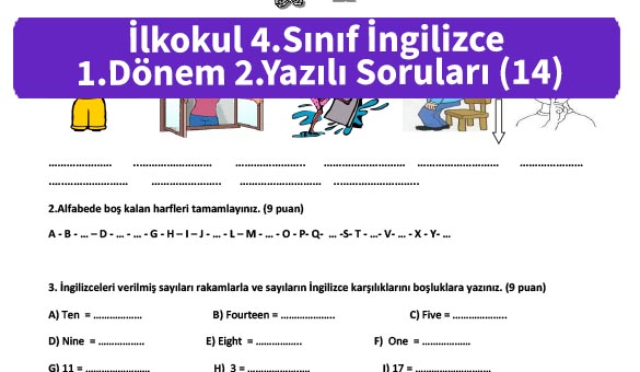 ilkokul 4 Sinif ingilizce 1 Donem 2 Yazili Sorulari 14
