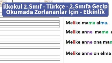 İlkokul 2.Sınıf - Türkçe - 2.Sınıfa Geçip Okumada Zorlananlar İçin - Etkinlik