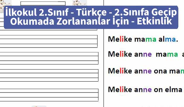İlkokul 2.Sınıf - Türkçe - 2.Sınıfa Geçip Okumada Zorlananlar İçin - Etkinlik