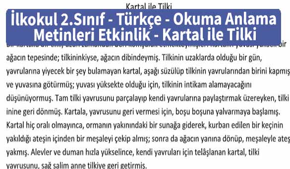 İlkokul 2.Sınıf - Türkçe - Okuma Anlama Metinleri - Etkinlik - Kartal ile Tilki
