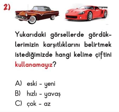 3.Sinif Turkce Zit Anlamli Kelimeler Online Test Coz 2